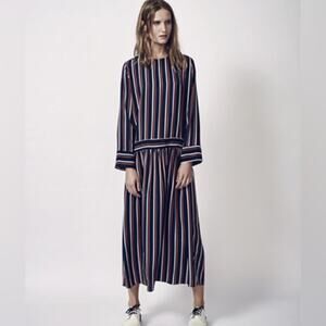 Matin Siena Striped Drop Waist L/S Dress 100% Silk NWT